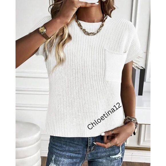 Spring Top Short Cap Sleeve Cotton Pullover Tank Lightweight Short Sleeve Knit - Picture 2 of 7